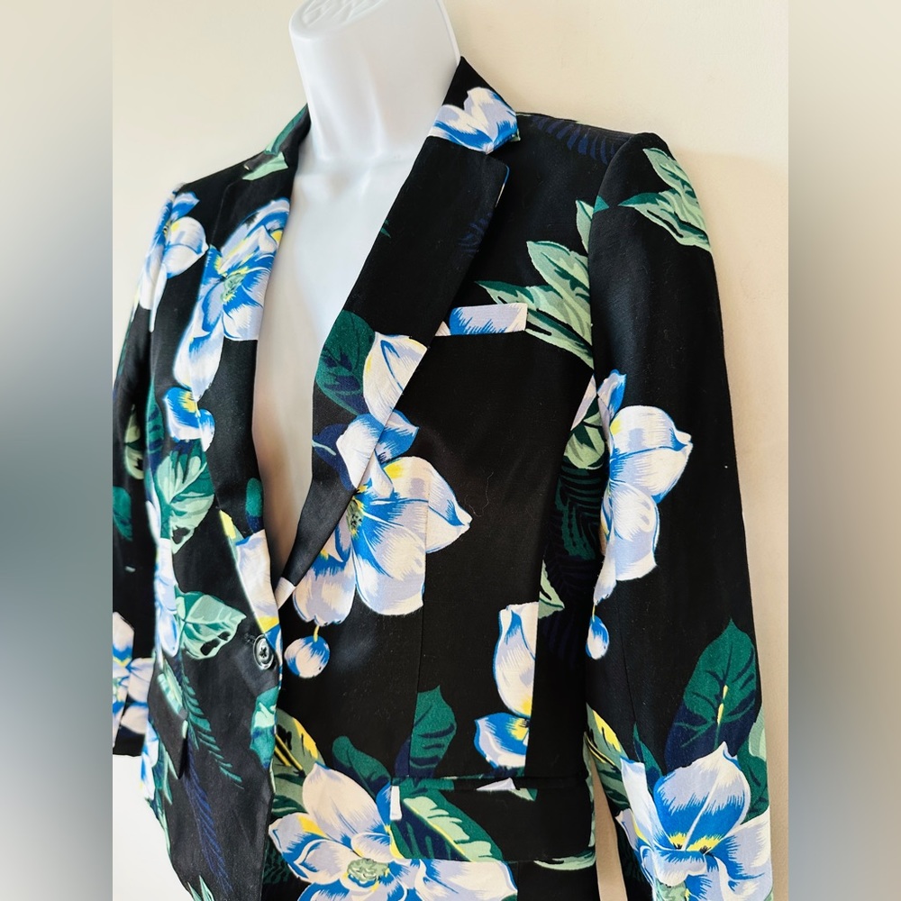 Beautiful Floral Print Linen Blend Blazer Jacket By Banana Republic Size 4 - Picture 5 of 6